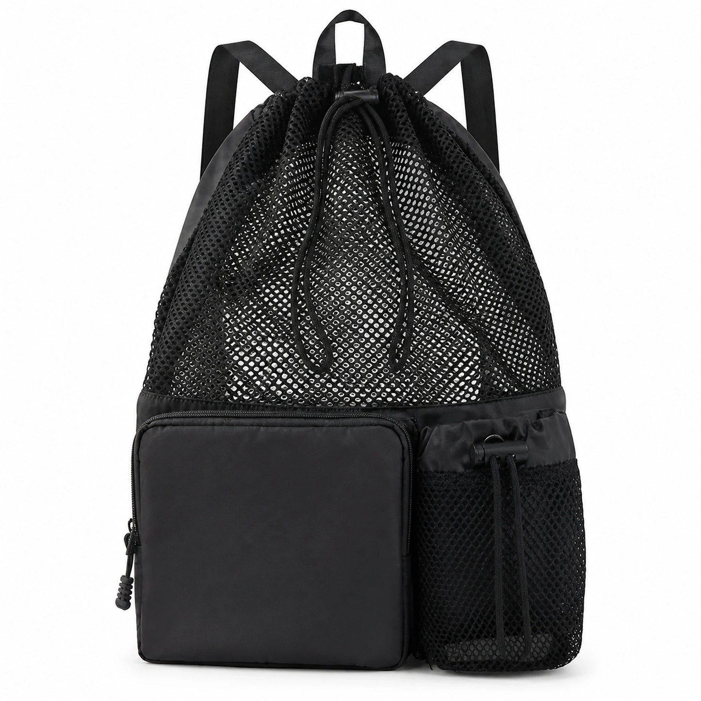 Black Large Capacity Drawstring Backpack — Full Front