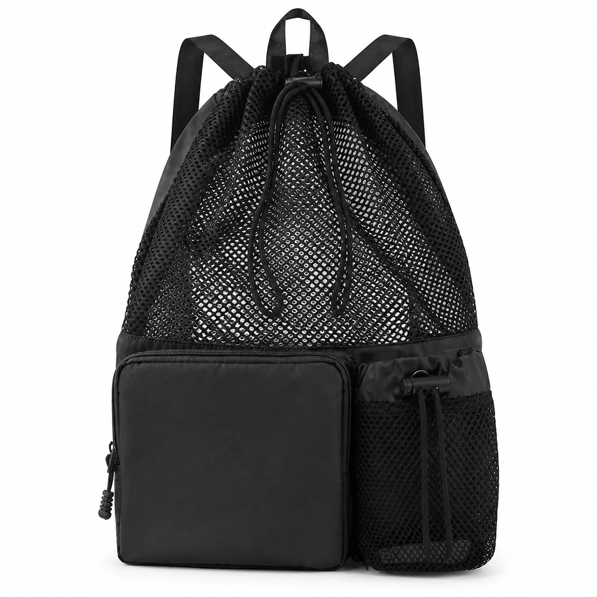 Black Large Capacity Drawstring Backpack — Full Front