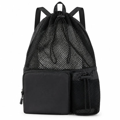 Black Large Capacity Drawstring Backpack — Full Front