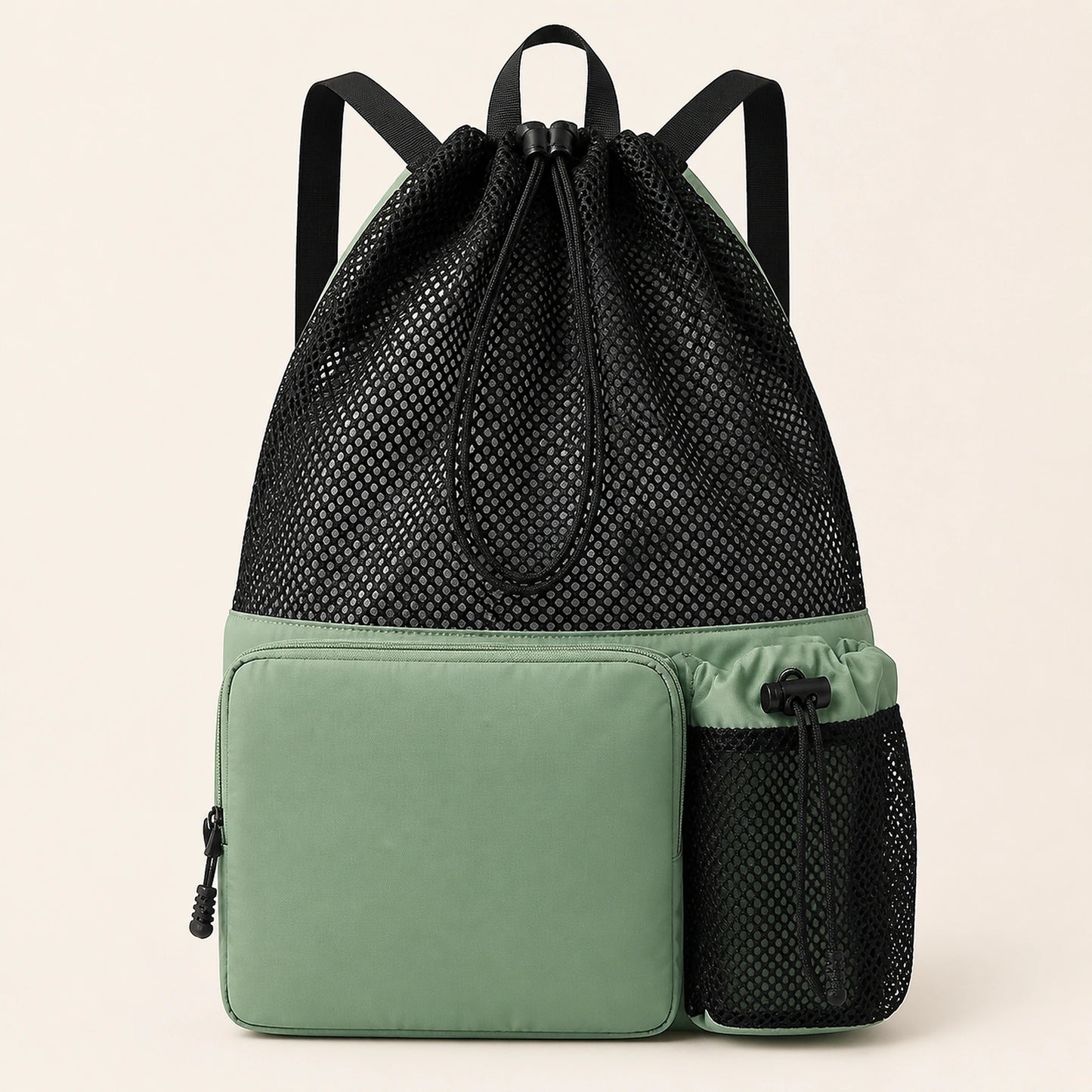Green Large Capacity Drawstring Backpack — Full Front — view 3