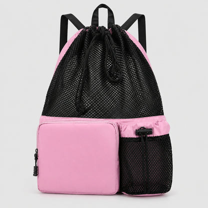 Pink Large Capacity Drawstring Backpack — Full Front — view 4