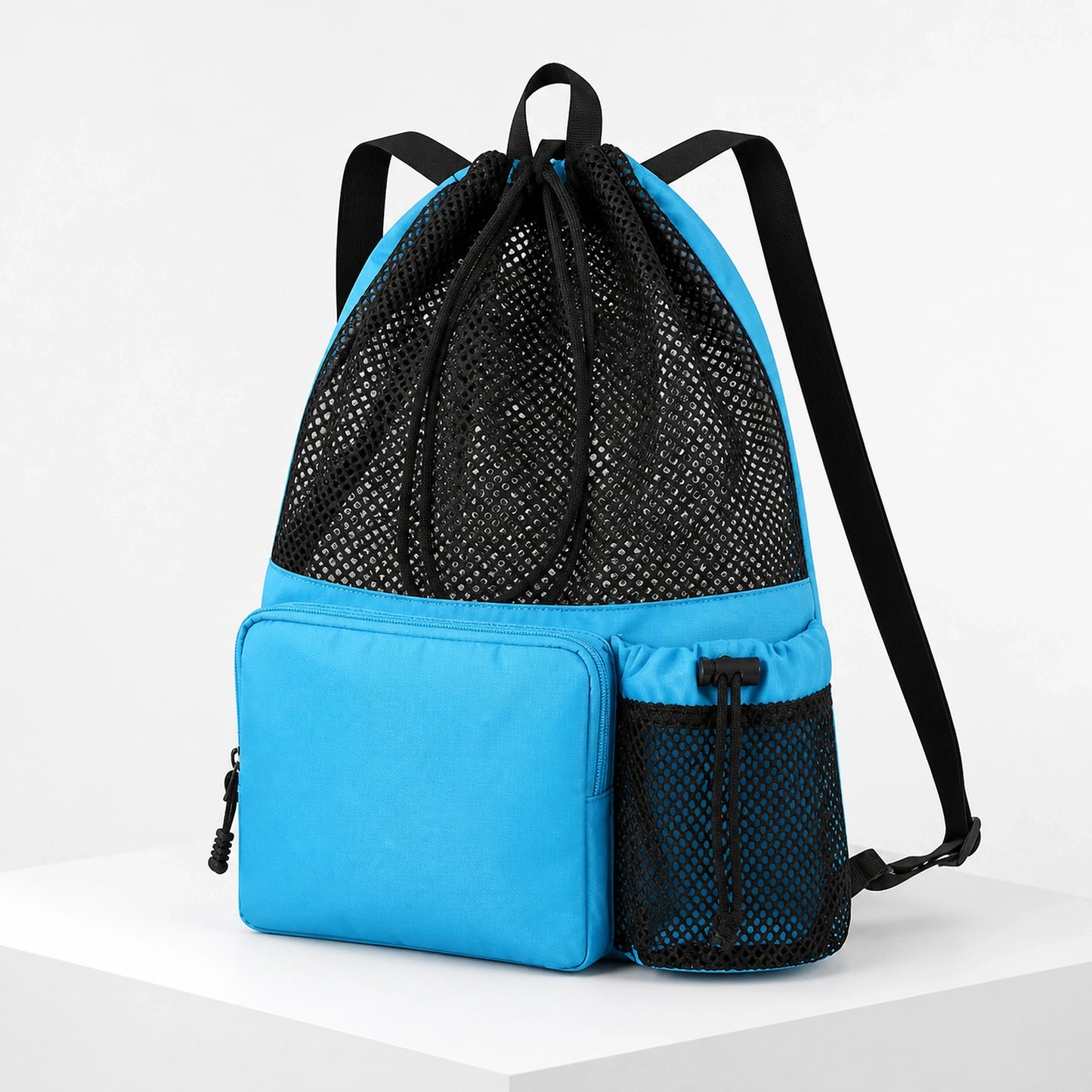 Blue Large Capacity Drawstring Backpack — Construction View — view 8