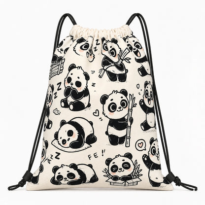 Panda Print Drawstring Backpack — Full Front