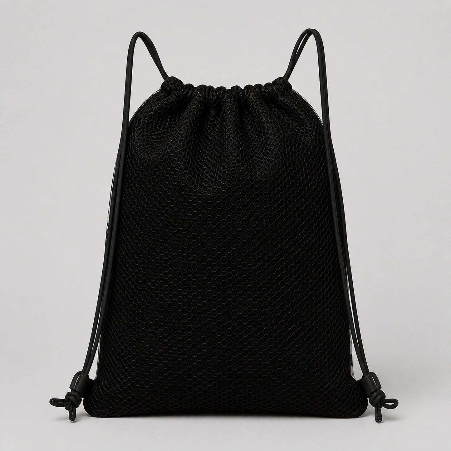 Panda Print Drawstring Backpack — Black Mesh Back — view 2