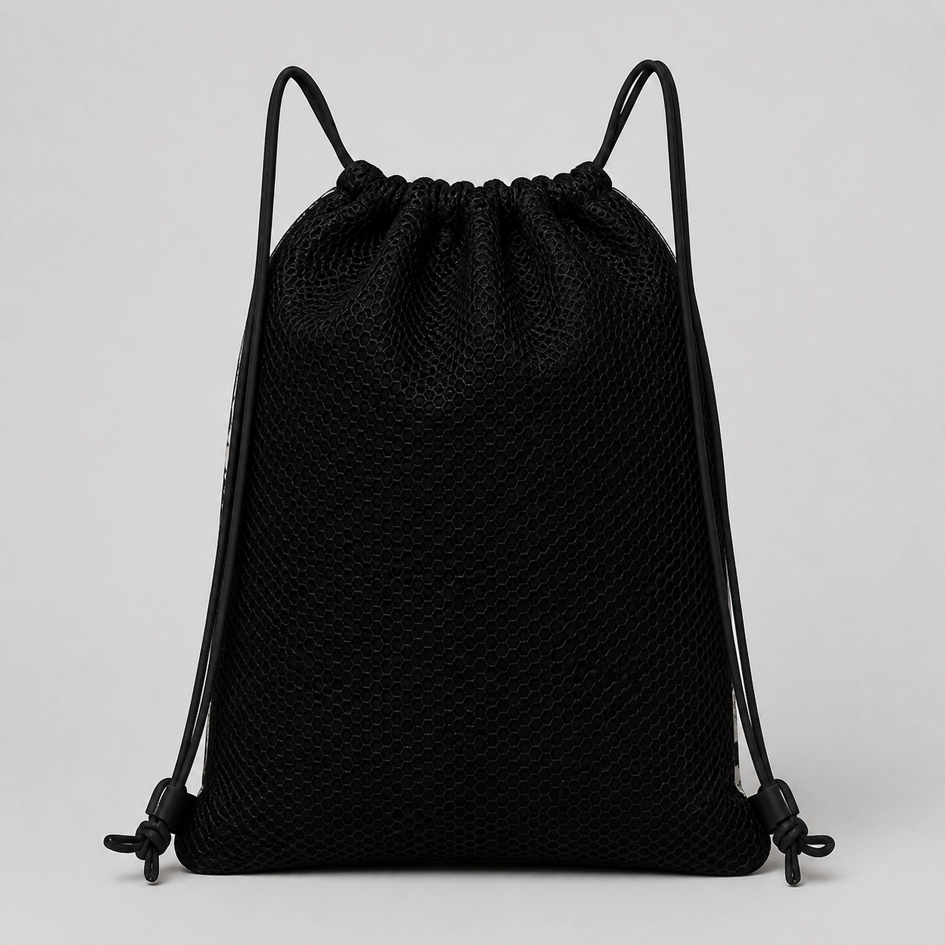 Panda Print Drawstring Backpack — Black Mesh Back — view 2