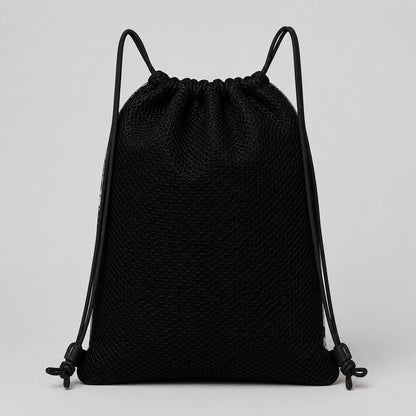 Panda Print Drawstring Backpack — Black Mesh Back — view 2