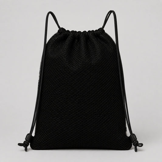 Panda Print Drawstring Backpack — Black Mesh Back — view 2