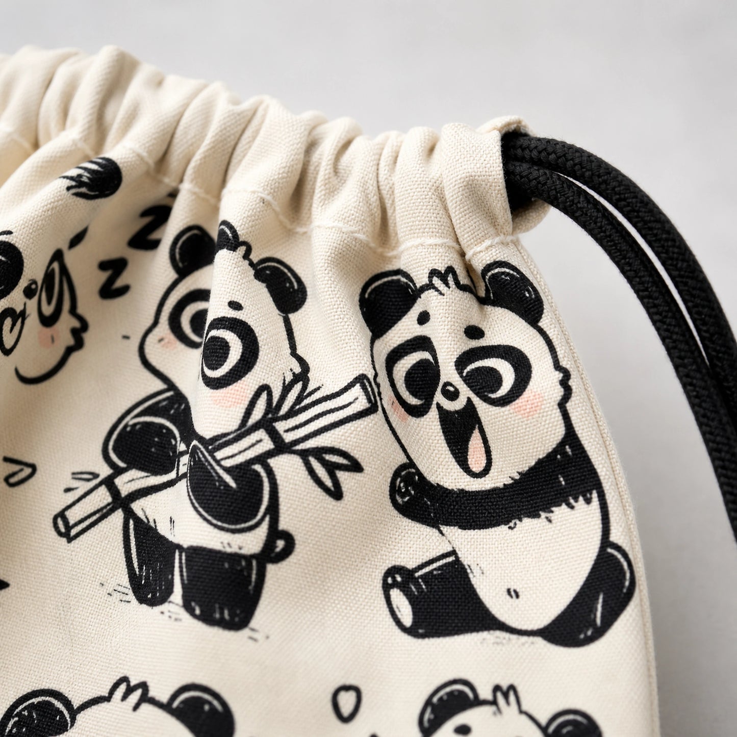 Panda Print Drawstring Backpack — Material Detail — view 4