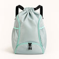 drawstring backpack — Mint green drawstring sports backpack, complete front product view