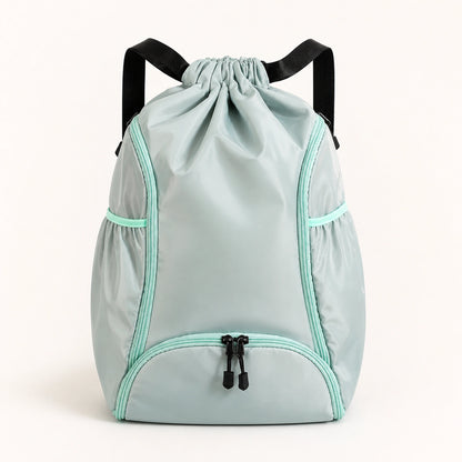drawstring backpack — Mint green drawstring sports backpack, complete front product view