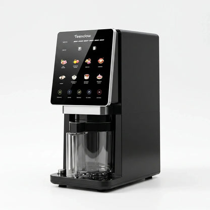 View showcasing the sleek design, touchscreen interface, and preset buttons of the compact ice cream maker