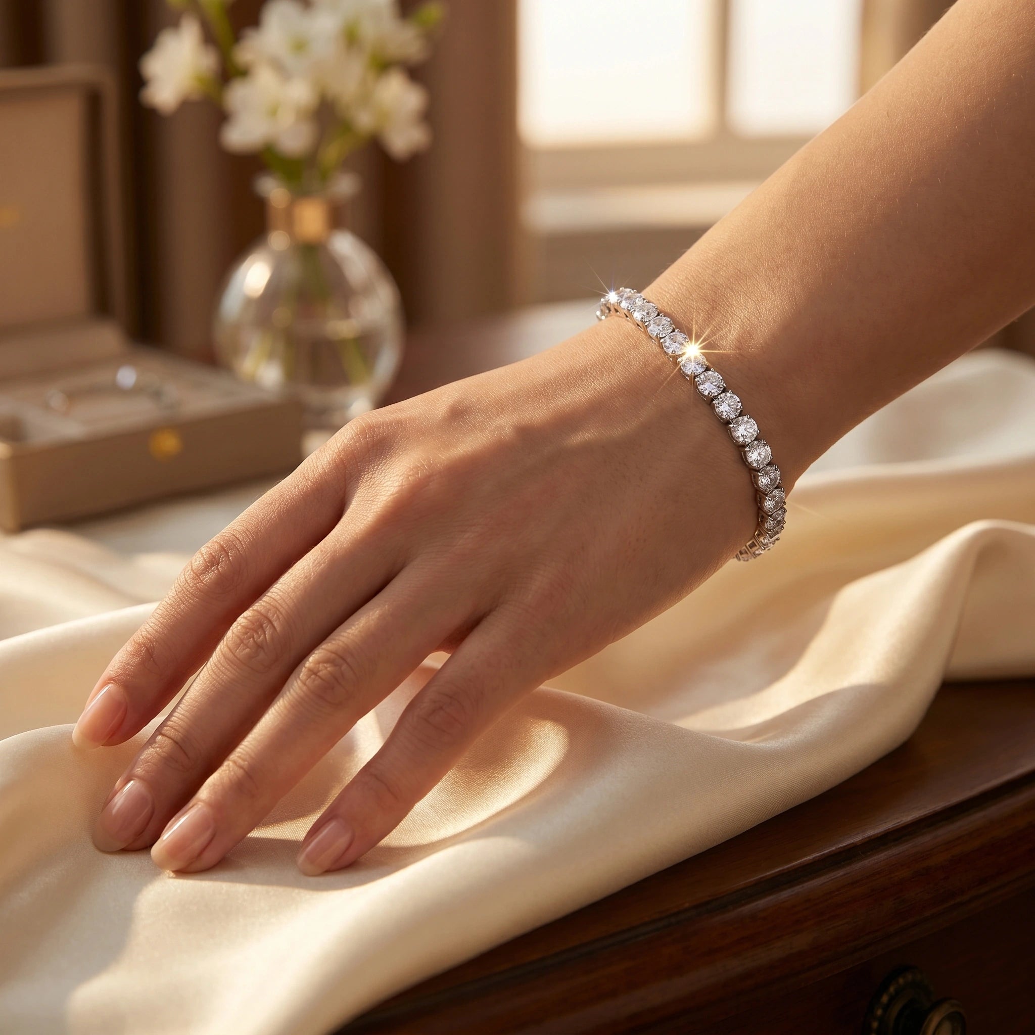 Close up view of the Womens Dazzling Jewellery Set showing intricate detailing and shimmering embellishments against a soft, neutral background.