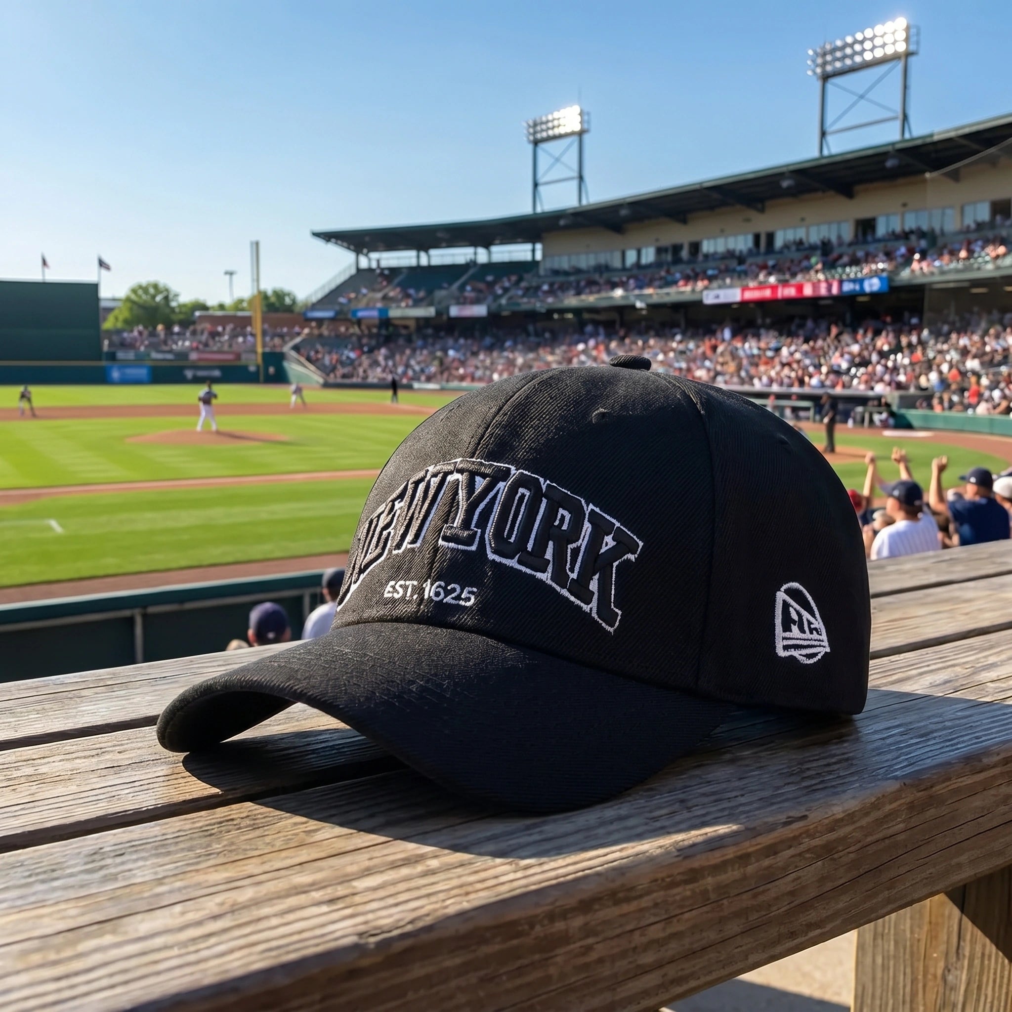 Back view of the adjustable polyester baseball cap showing its construction details, set against a natural outdoor background perfect for adventures.