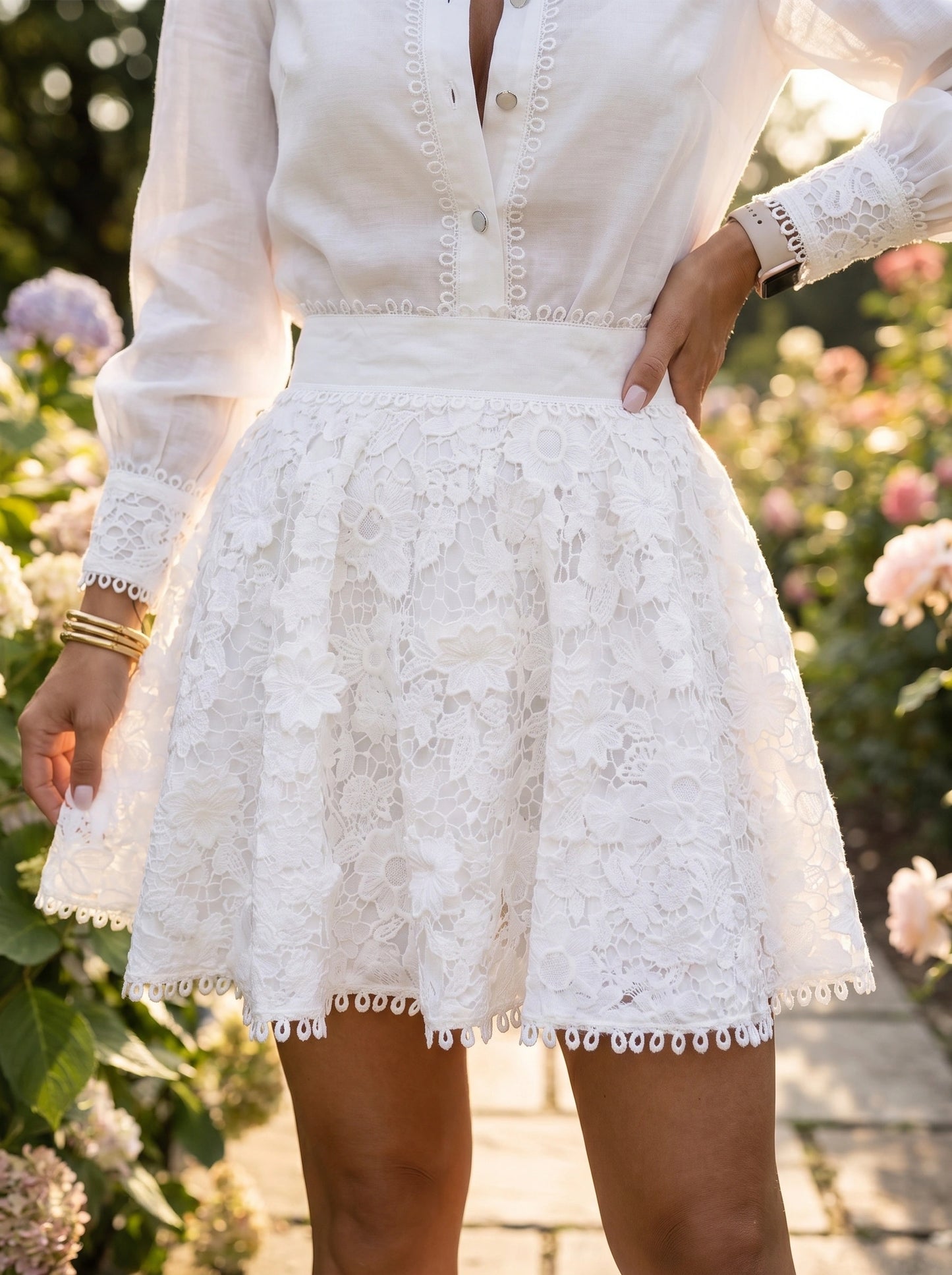 Close up view of the Womens Spring Two Piece Outfit showing the intricate stitching and soft fabric texture in a vibrant floral pattern.