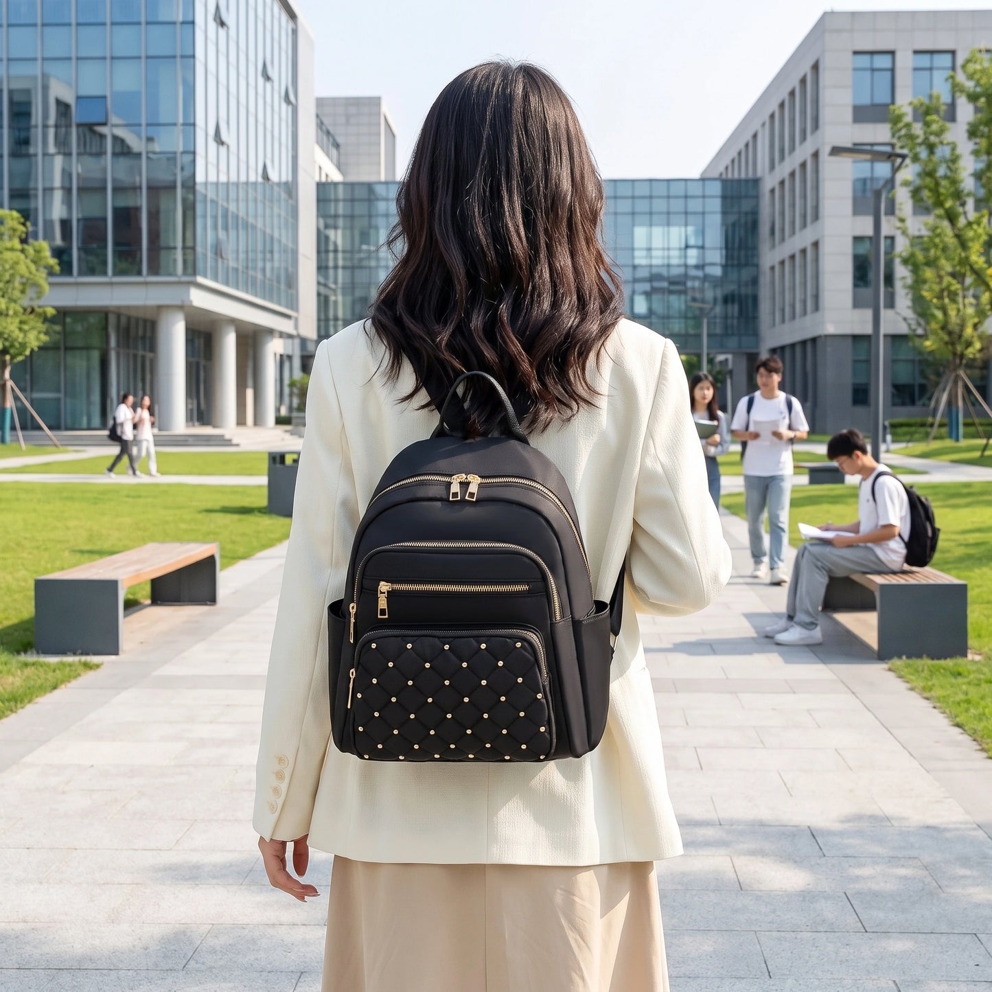 AquaVista Sleek Water Resistant Nylon School Backpack for Women
