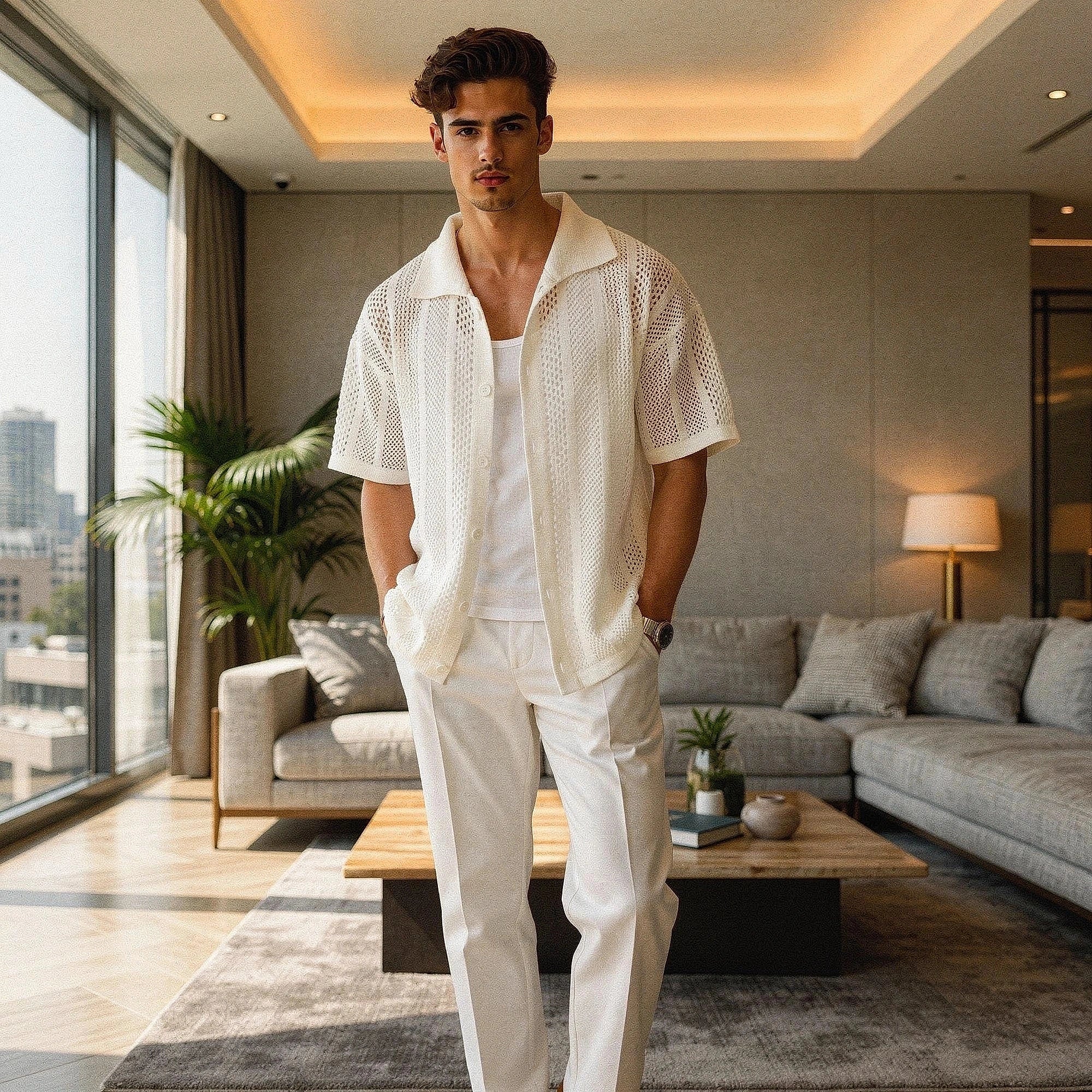 Light blue short sleeve shirt made of soft cotton, featuring a relaxed fit and subtle button down collar, view
