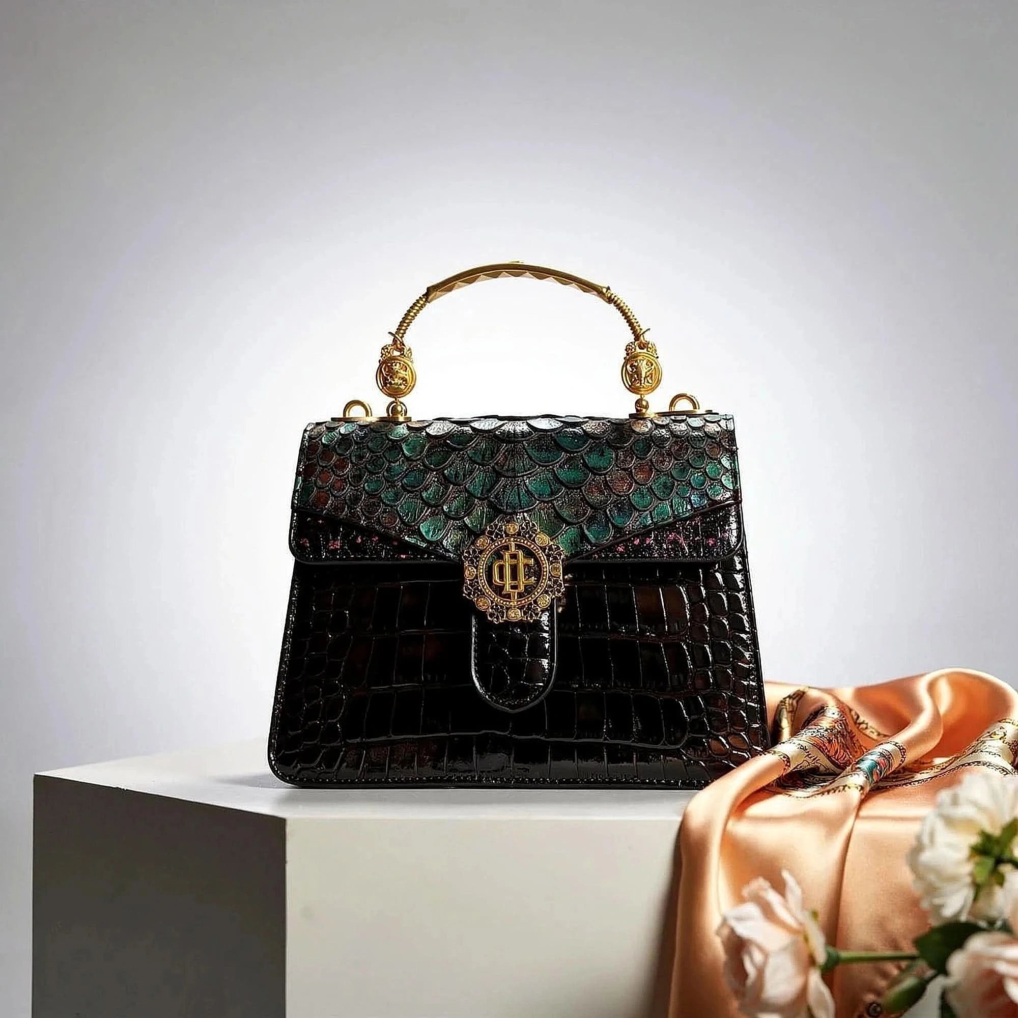 Elegant view of a brown cowhide handbag for women, featuring a sleek design and sturdy handles