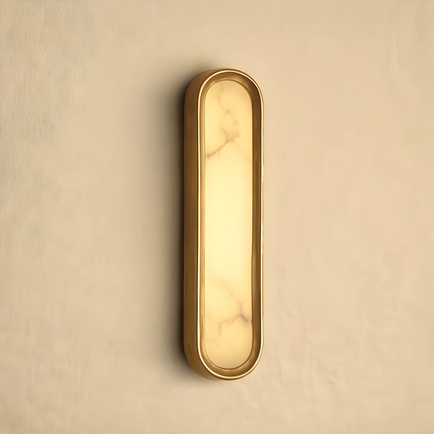 Elegant alabaster wall sconce with a sculptural design, featuring a soft ambient glow, view