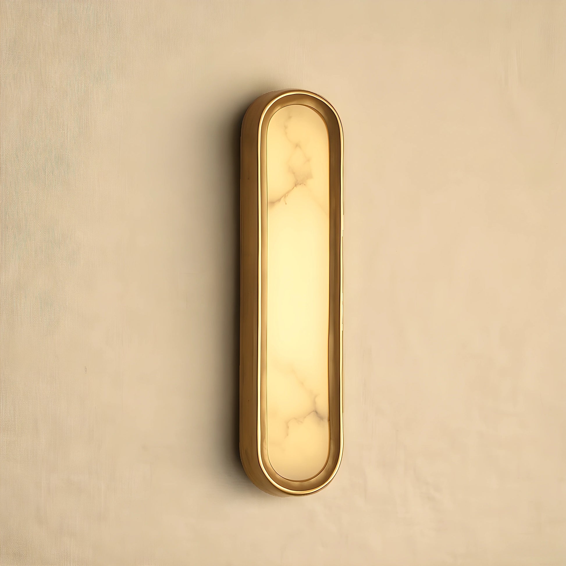 Elegant alabaster wall sconce with a sculptural design, featuring a soft ambient glow, view
