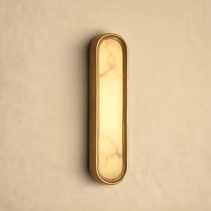 Elegant alabaster wall sconce with a sculptural design, featuring a soft ambient glow, view