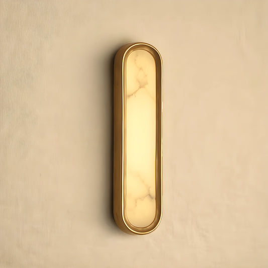 Elegant alabaster wall sconce with a sculptural design, featuring a soft ambient glow, view