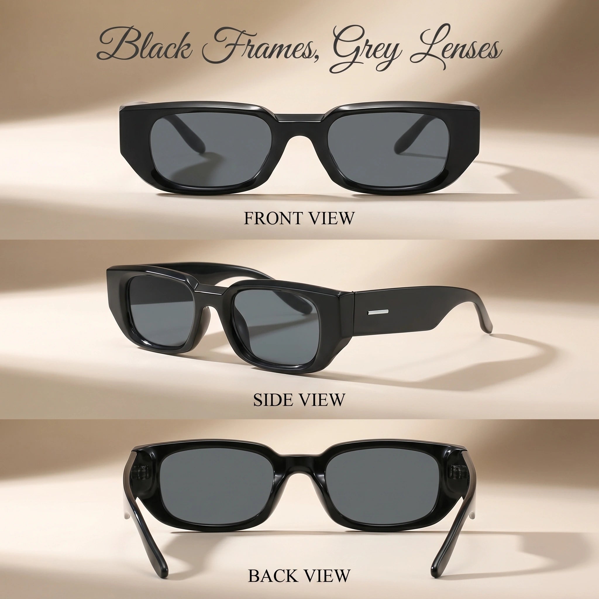Close up view of womens retro oversized sunglasses showing intricate detailing and frame design, set against a soft neutral background.