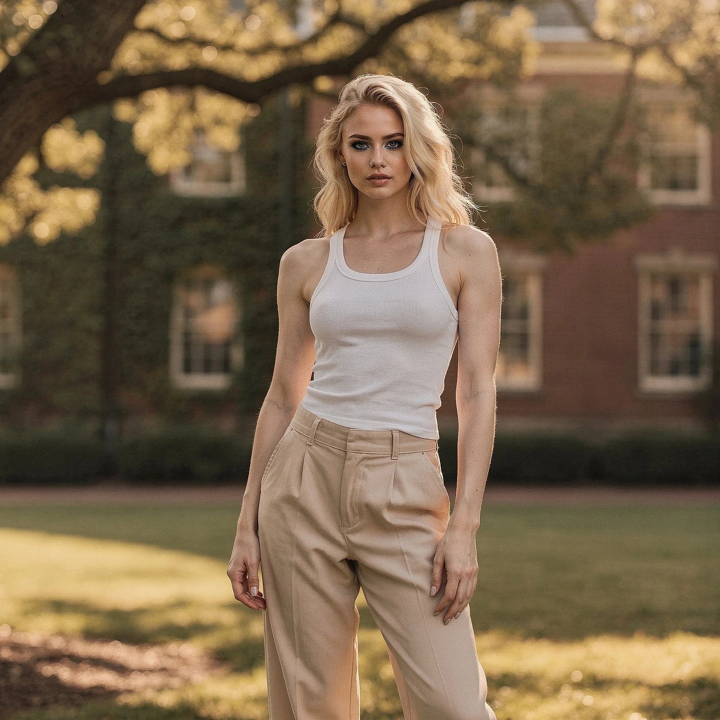 View of a soft, ribbed tank top in light gray, featuring a scoop neckline and sleeveless design