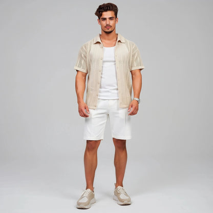 Light blue relaxed fit short sleeve shirt made of breathable cotton, featuring a classic collar and button down , view