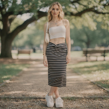 View of a chic midi skirt featuring a flattering silhouette, made