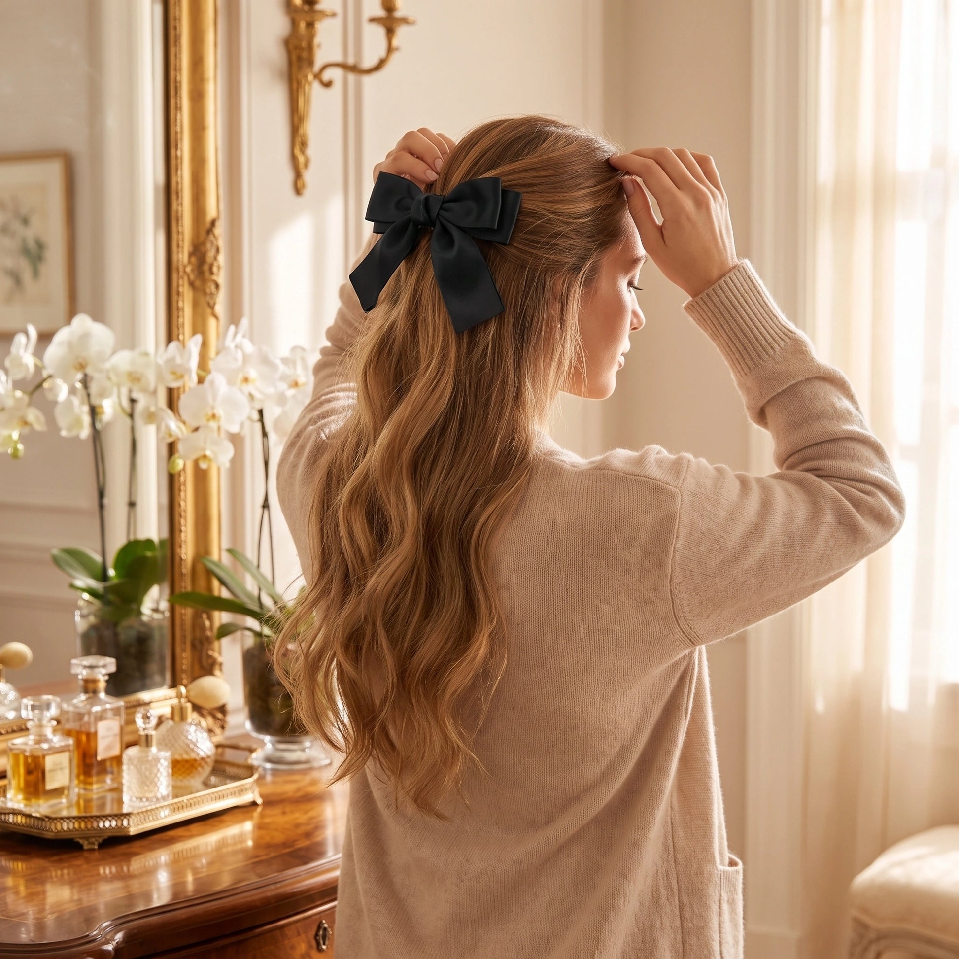 Close up view of the Womens Hair Clips showing intricate stitching and luxurious fabric, perfect for adding sophistication to any hairstyle.