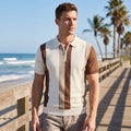 Close up view of the lightweight fabric and precise stitching of the Men's Cool Lightweight Summer Polo in a colorful, showing its quality and craftsmanship.