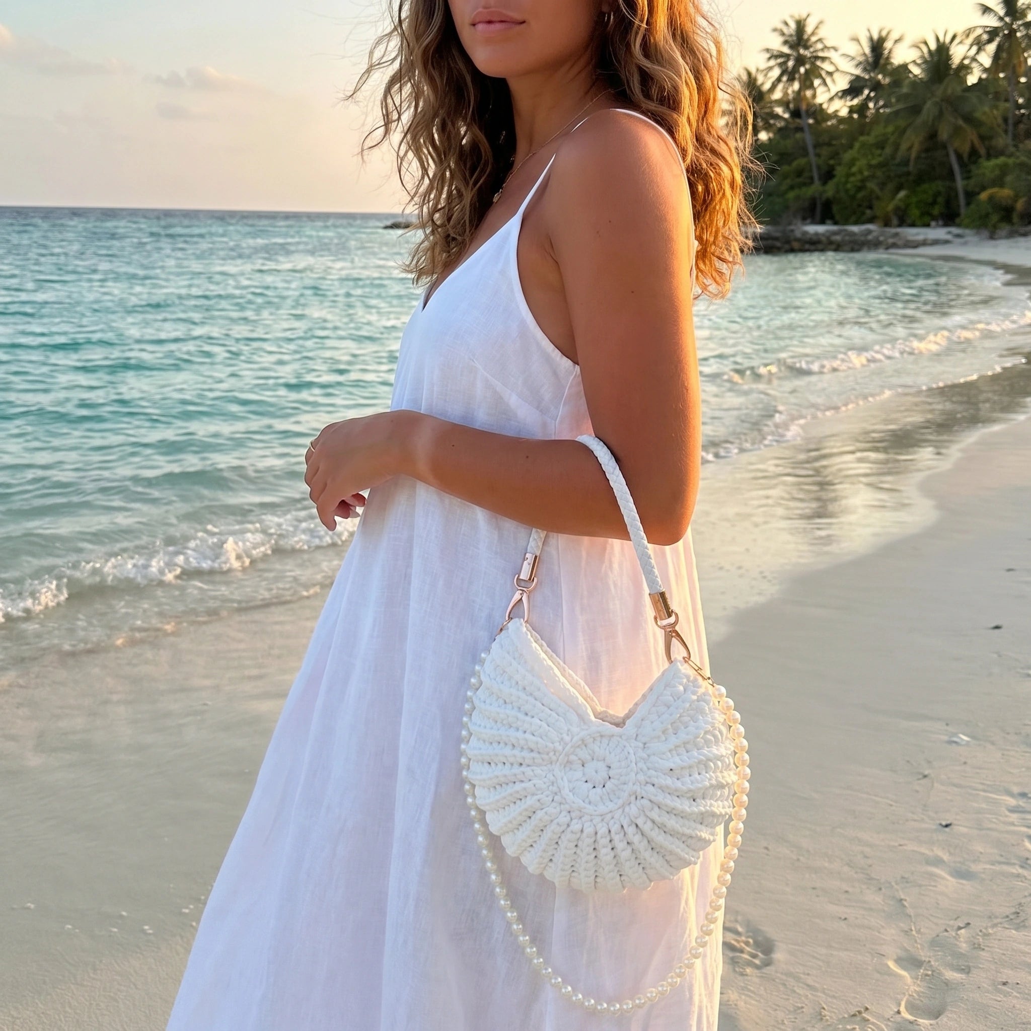Close up view of the Womens Charming Textured Summer Bag showing intricate stitching and fabric details, emphasizing its design and summer ready appeal.