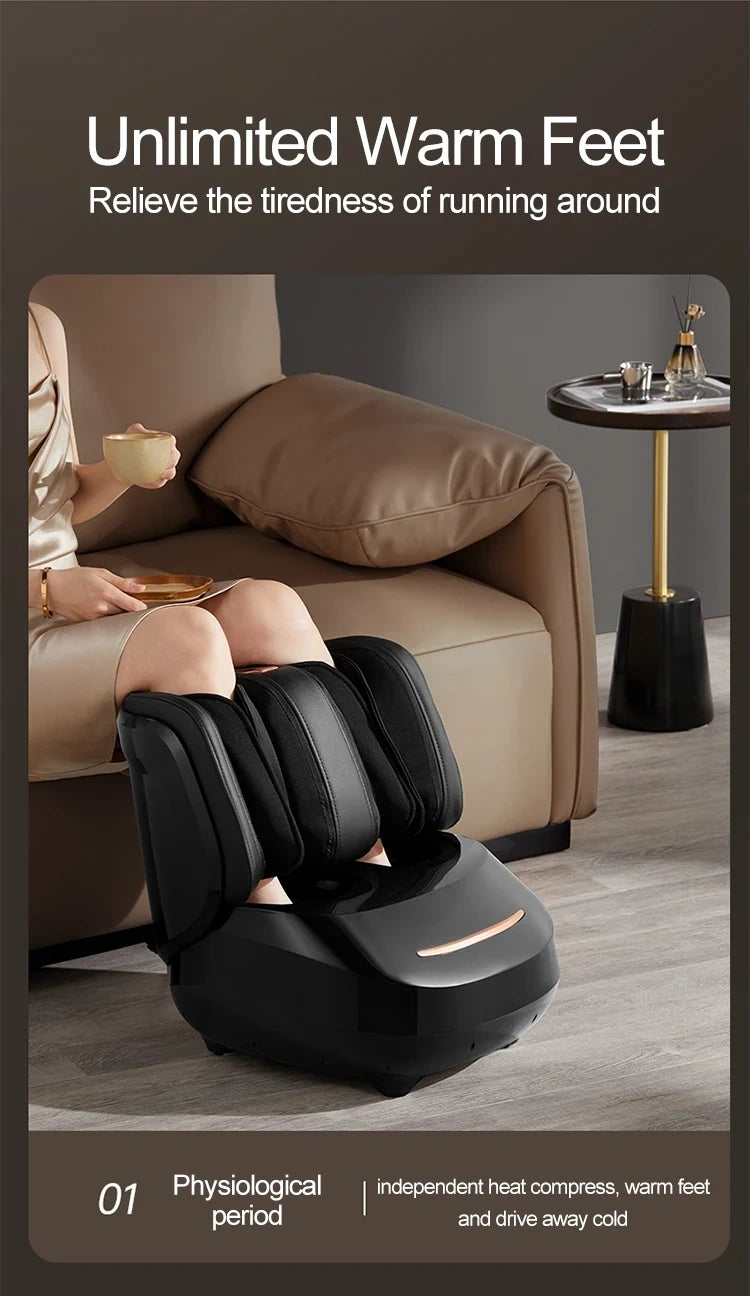 Close up view of the ZephyrNest Heated Electric Foot Massager showing its soft fabric, precise stitching, and ergonomic design for enhanced comfort and support.