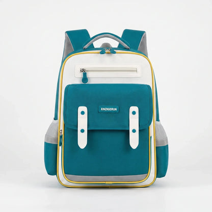 View of a stylish molded nylon school backpack for kids, featuring a vibrant blue color and adjustable straps