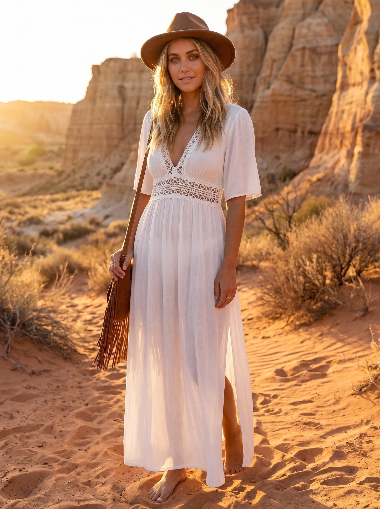 Close up view of the Womens Breezy Summer Dress showing its lightweight fabric, delicate stitching, and design, perfect for beach and resort days.