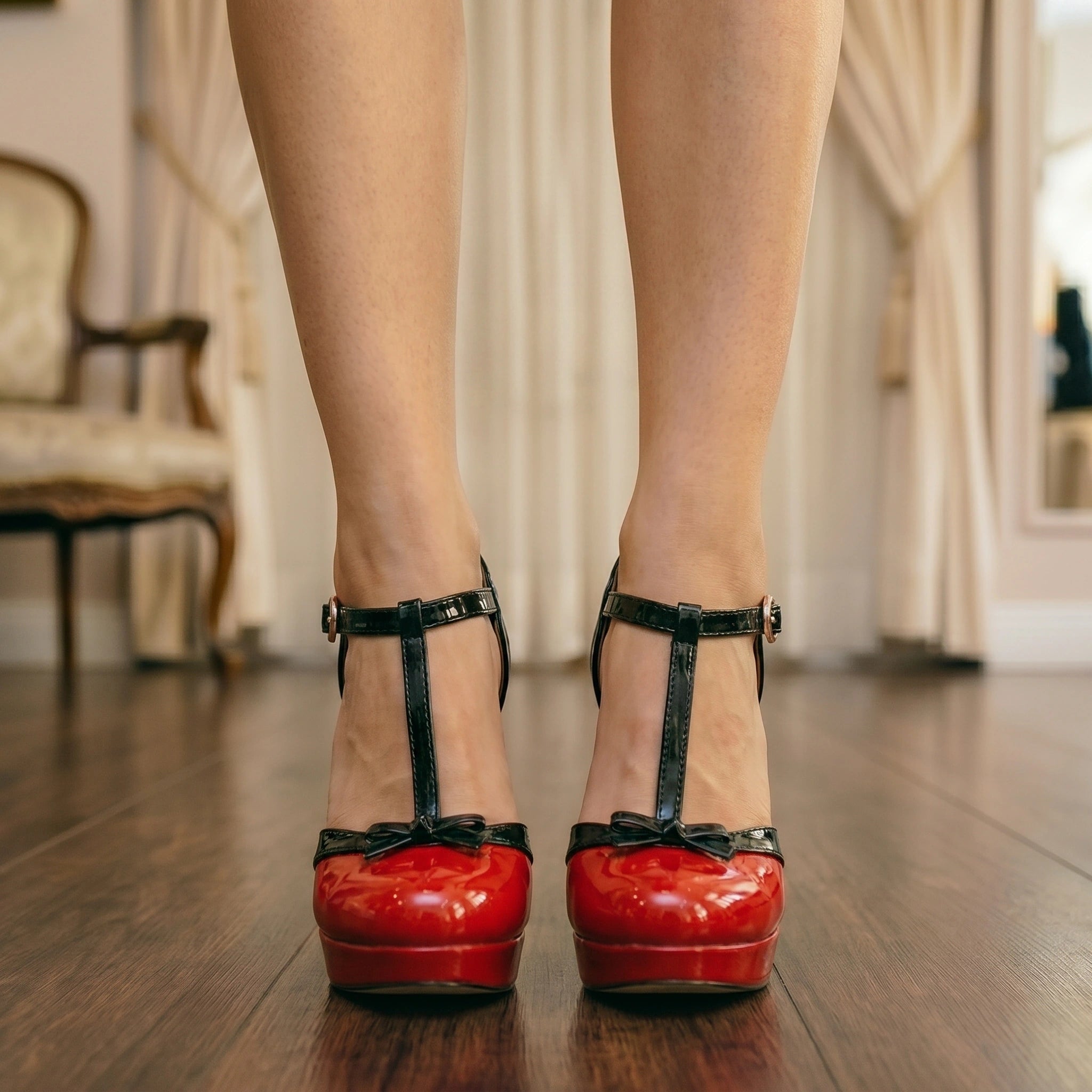 Close up view of the Womens Supportive Orthopedic Heels showing the intricate stitching and luxurious fabric texture, showing comfort and style for all day wear.