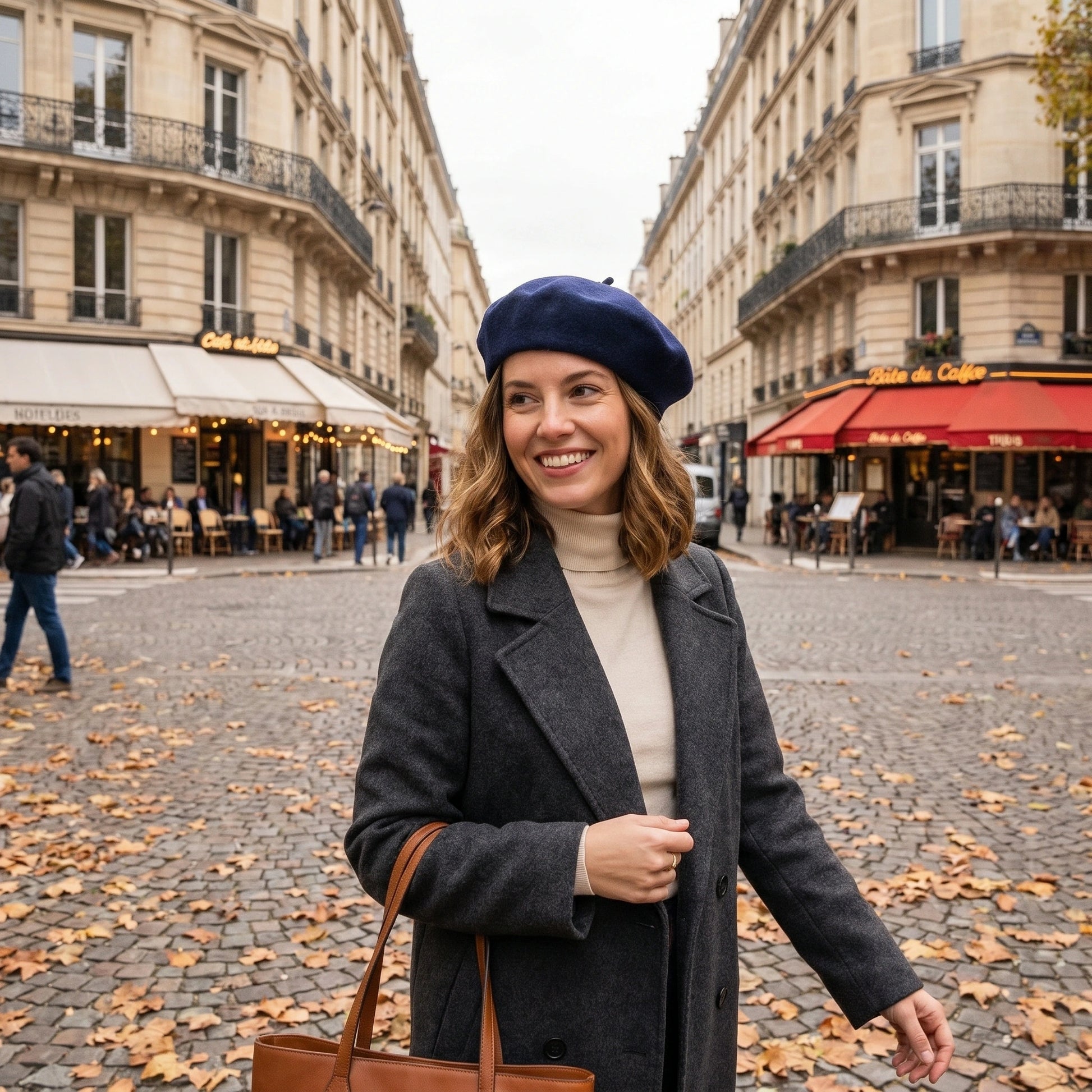 Close up view of the Womens Timeless Classic Wool Beret showing its fine stitching and soft texture, perfect for adding elegance to winter outfits.