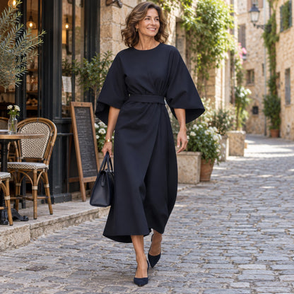 fall dress — Ava Navy worn by an adult model in a realistic setting, complete garment visible — view 7