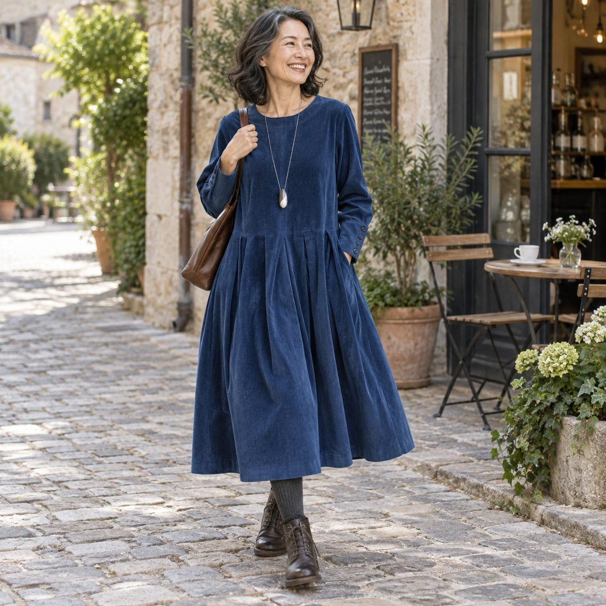 fall dress — Harper Blue worn by an adult model in a realistic setting, complete garment visible — view 6