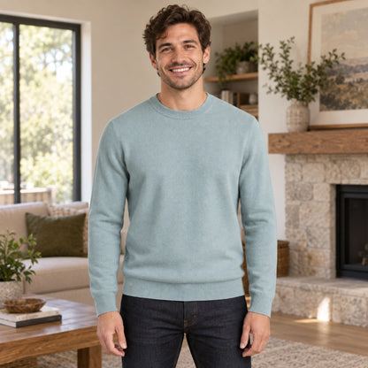 fall sweater — Alexander Classic Crewneck Knit Sweater Green front worn by an adult model in a realistic setting — view 5