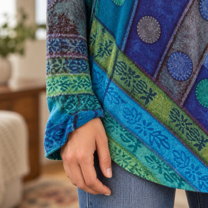 fall sweater — Audrey vintage Blue — cuff detail worn by an adult model — view 6