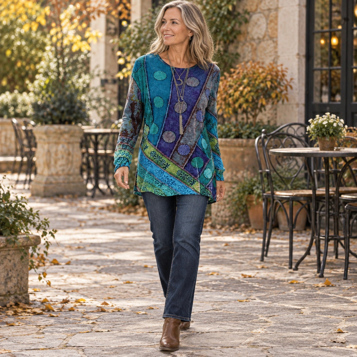fall sweater — Audrey vintage Blue — worn by an adult model — view 7