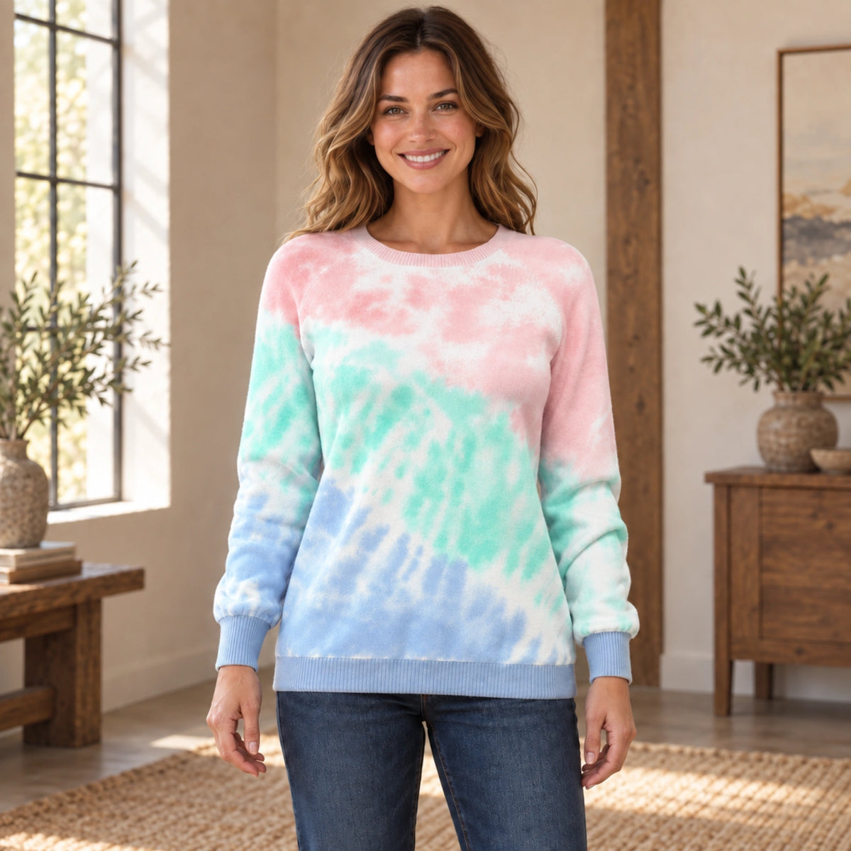 fall sweater — Charlotte Rainbow front worn by an adult model in a realistic setting, complete garment visible — view 2