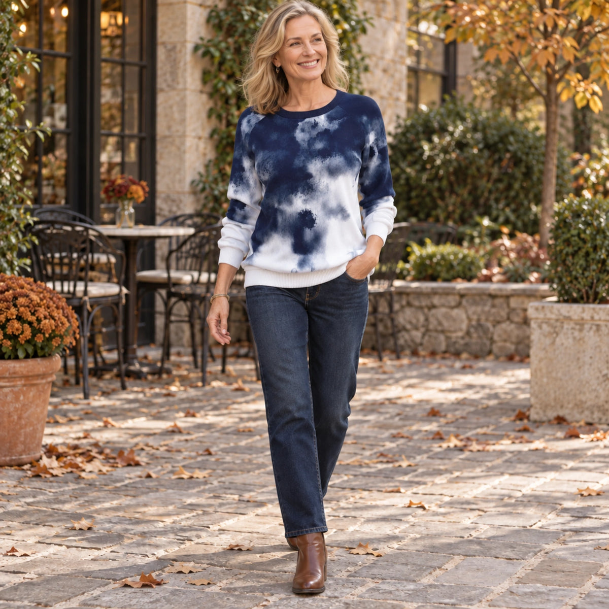 fall sweater — Charlotte Blue worn by an adult model in a realistic setting, complete garment visible — view 6