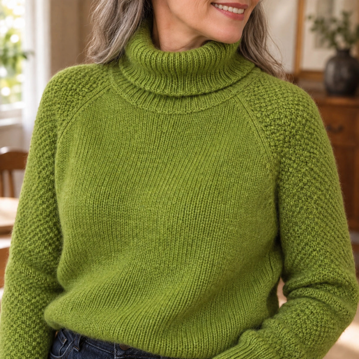 fall sweater — Chloe Green collar detail worn by an adult model in a realistic setting — view 3