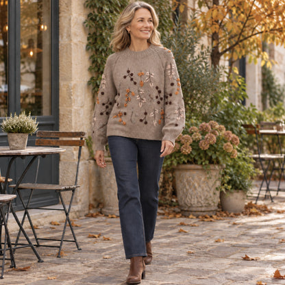 fall sweater — Claire Taupe worn by an adult model in a realistic setting, complete garment visible — view 5