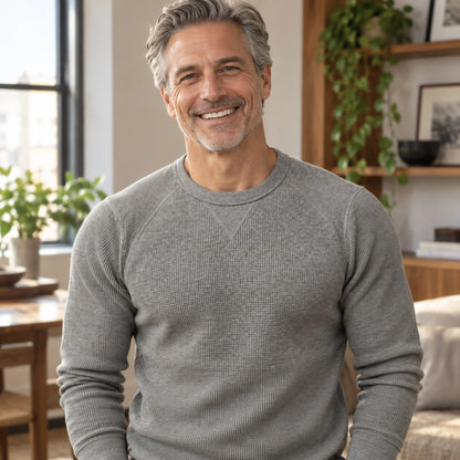 fall sweater — Elijah Textured Raglan Crewneck Sweater Gray neckline support worn by an adult model in a realistic — view 6