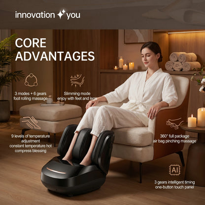 Close up view of the ZephyrNest Heated Electric Foot Massager, showing its soft fabric, intricate stitching, and ergonomic design for maximum comfort.