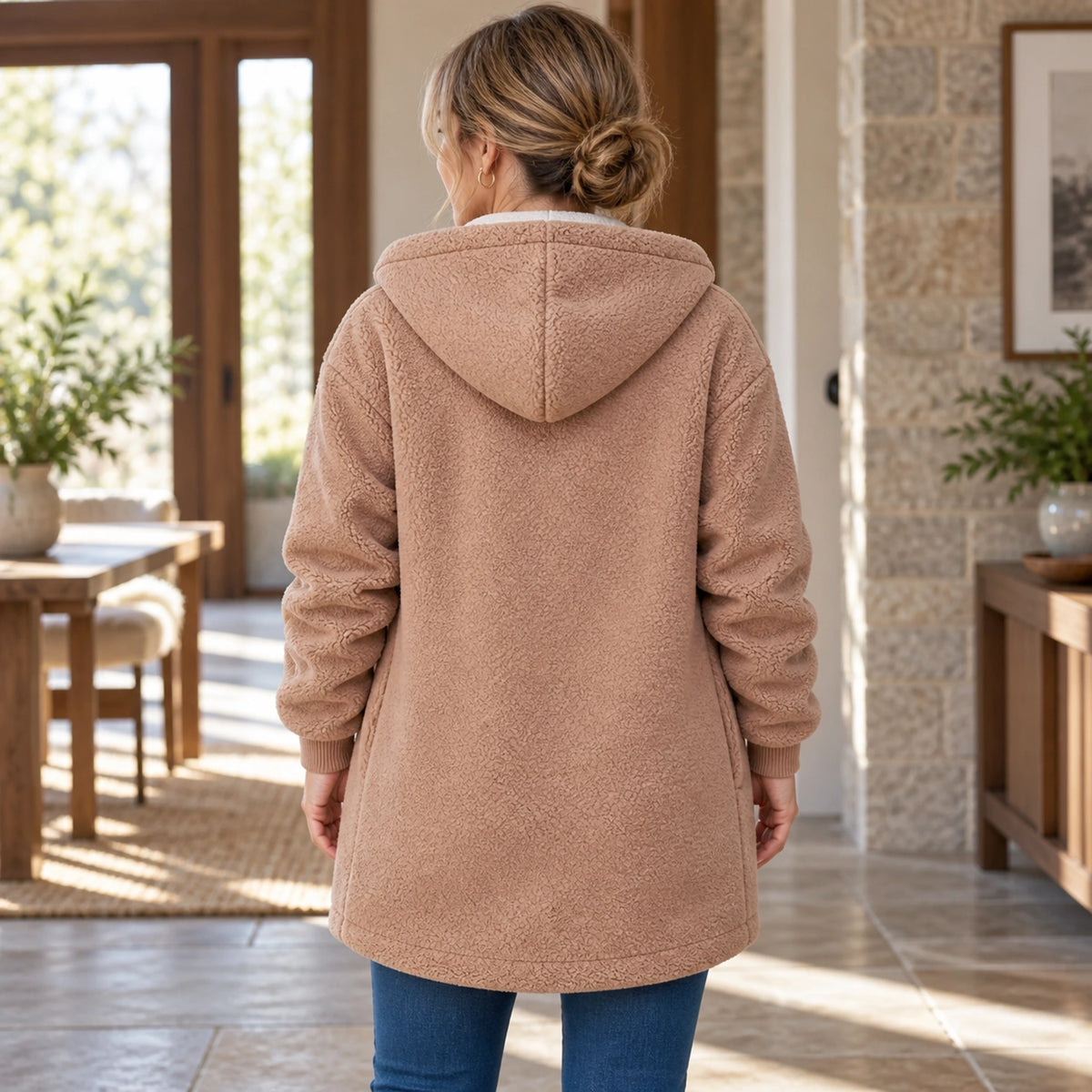 fleece jacket — Audrey Khaki back worn by an adult model in a realistic setting, complete garment visible — view 8