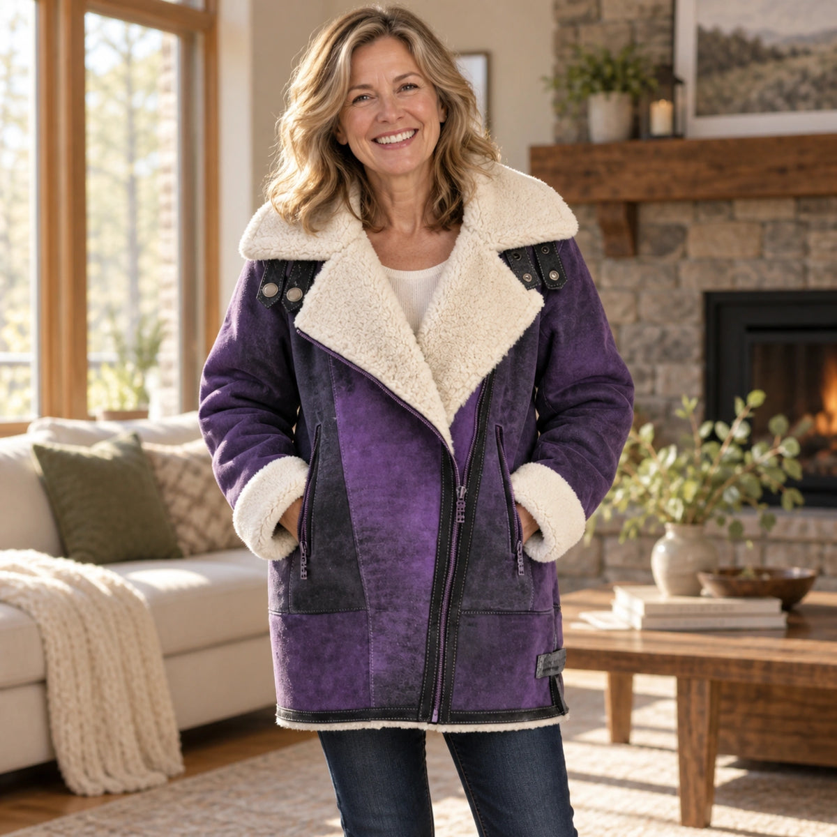 fleece jacket — Chloe Purple front worn by an adult model in a realistic setting, complete garment visible — view 2